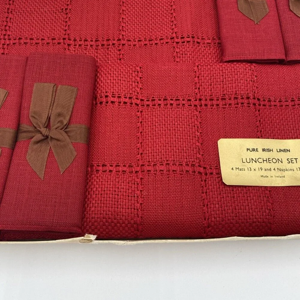 Vintage Liddell Irish Linen Napkins and Place Mats Red NEW Made Ireland Table